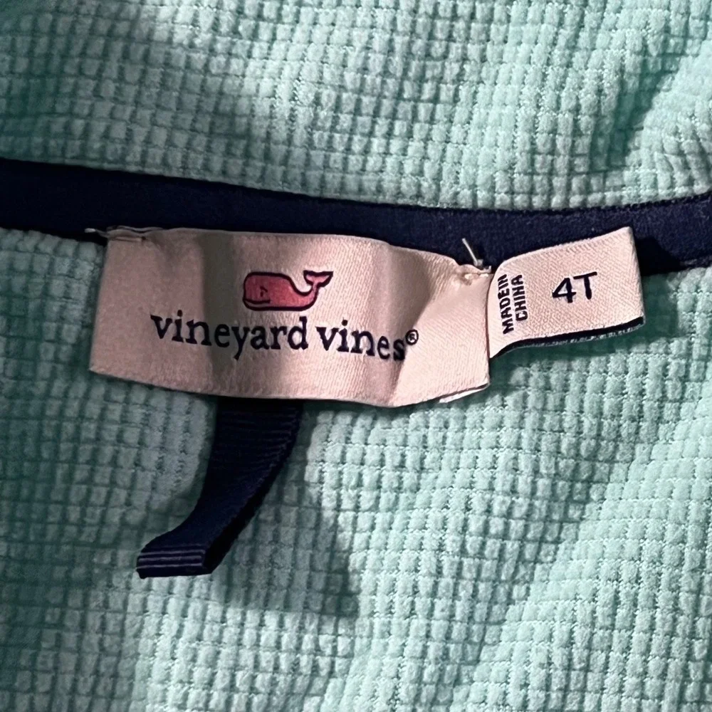 Vineyard‎ Vines Fleece Vest Kids 4T Mint Green Waffle Knit Whale Logo Zip Up
